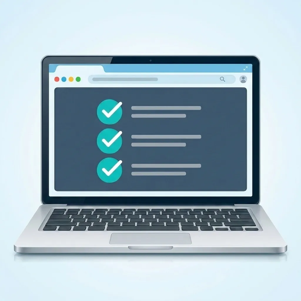 Online coursework checklist on a laptop